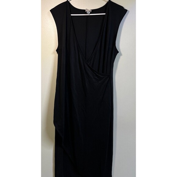 A New Day Wrap Dress Women's Size XL Black Tulip Sleeveless Midi Vneck Modal - Picture 4 of 8